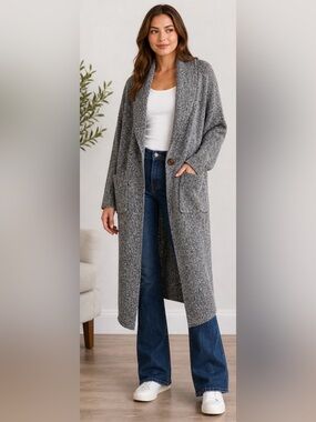 From Palmer Gray Long Duster Cardigan Heather Gray Cozy Knit Sweater Coat Size S